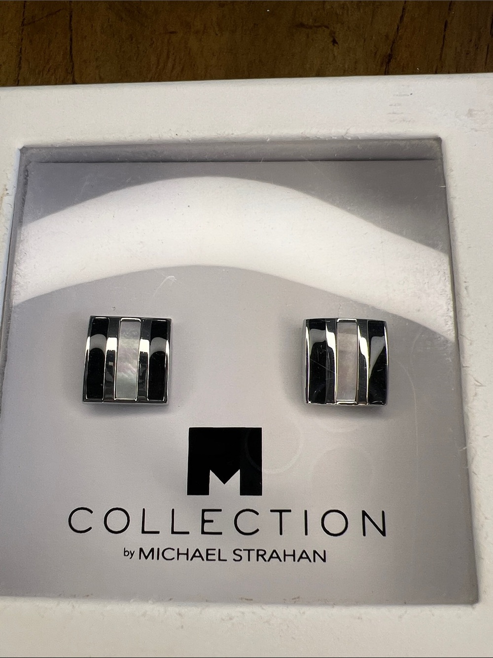 Men’s Silver-Tone Striped Cufflinks